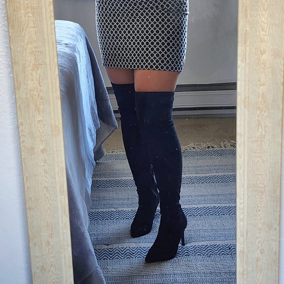 BD black overknee boot suede-feeling elastic size 6.5 Preowned excellent - Picture 13 of 13